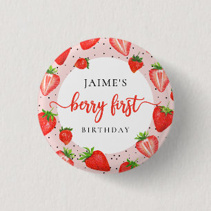 Strawberry Girl 1st Birthday Berry First Birthday 3 Cm Round Badge
