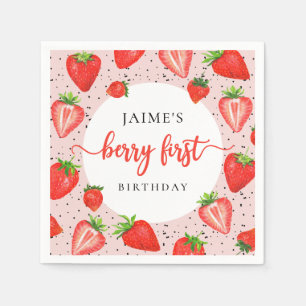 Strawberry Girl 1st Birthday Berry First Birthday Napkin