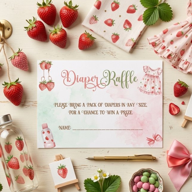 Strawberry Girl Baby Shower Diaper Raffle Enclosure Card (Creator Uploaded)