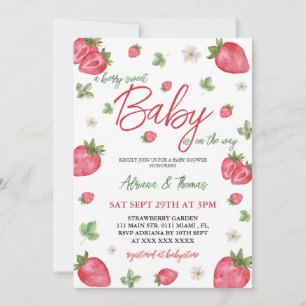 Strawberry Girl Baby Shower Watercolor Invitation