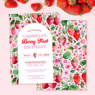 Strawberry Girl Berry 1st Birthday Invitation