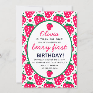 Strawberry Girl Berry 1st Birthday Party Modern  Invitation