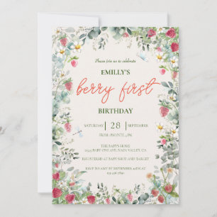 Strawberry Girl Berry First Birthday Invitation