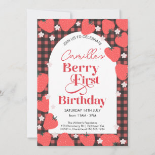 Strawberry Girl Berry First Birthday Party Invitation