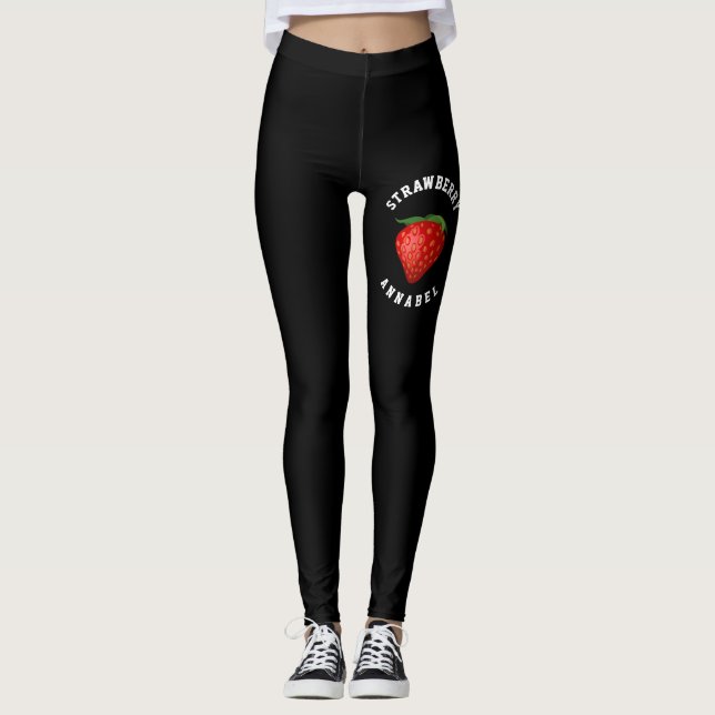 Strawberry Girl Name Black Sport Leggings (Front)