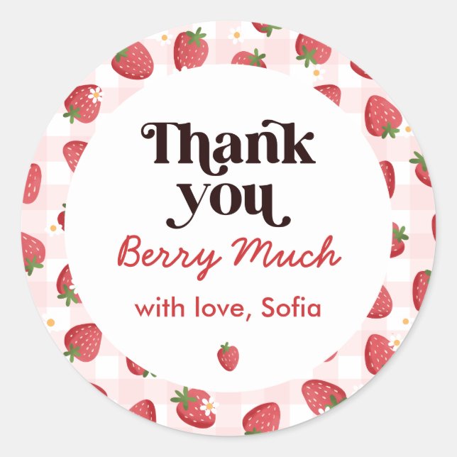 Strawberry Girl Thank You Classic Round Sticker (Front)