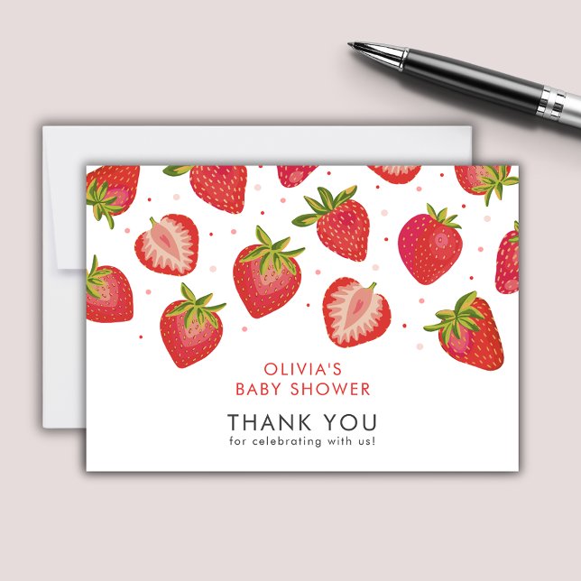 Strawberry Girls Baby Shower Card (Strawberry Baby Shower thank you notecards)