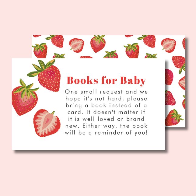 Strawberry Girls Baby Shower Enclosure Card (Strawberry Baby Shower Book Request Enclosure Card)