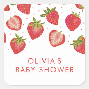 Strawberry Girls Baby Shower Square Sticker
