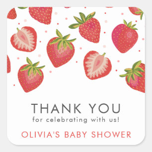 Strawberry Girls Baby Shower Thank you Square Sticker