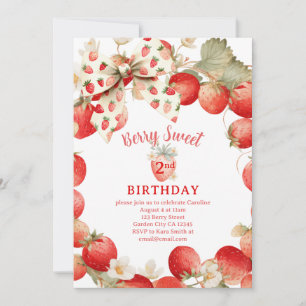 Strawberry Girls Berry Sweet Second Birthday Invitation