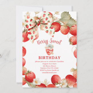 Strawberry Girls Berry Sweet Second Birthday Invitation
