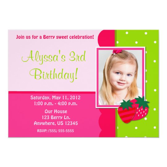 Strawberry Girls Photo Birthday Invitation