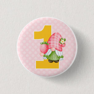 Strawberry Gnome Garden Baby Girl's 1st Birthday 3 Cm Round Badge