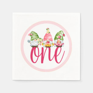 Strawberry Gnome Garden Baby Girl's 1st Birthday Napkin