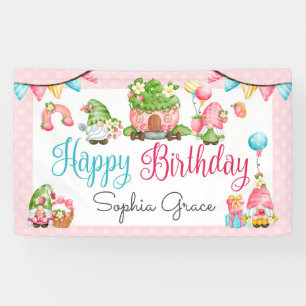 Strawberry Gnome Garden Little Girl's Birthday Banner