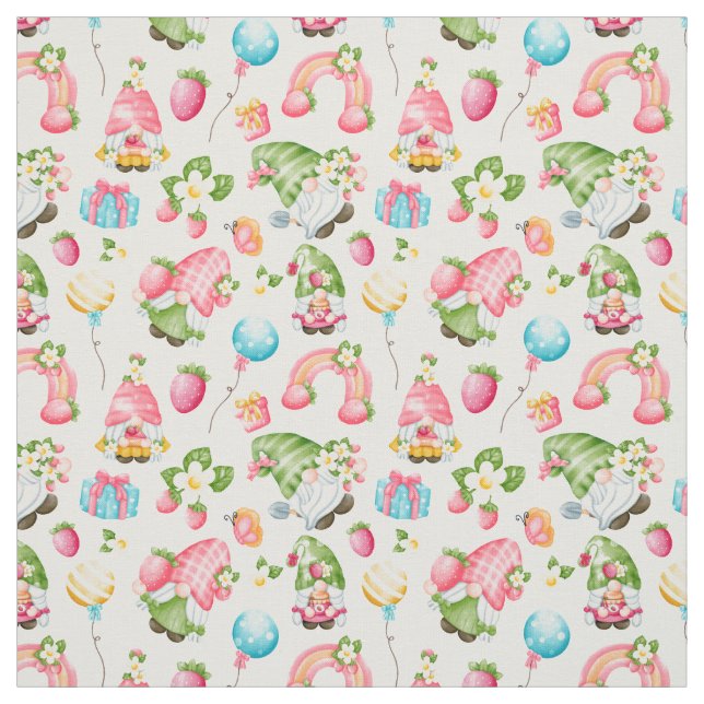 Strawberry Gnome Garden Little Girl's Birthday Fabric (Swatch)