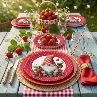 Strawberry Gnome Paper Plate