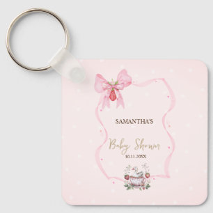 Strawberry,Goose,Bow Frame Dots Baby Shower Key Ring