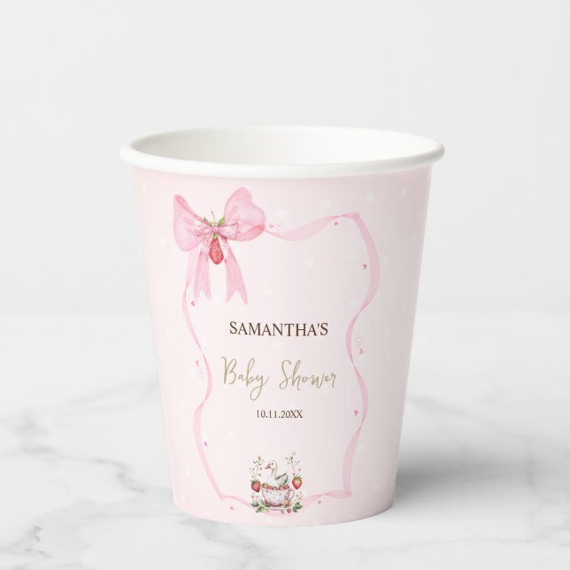 Strawberry,Goose,Bow Frame Dots Baby Shower Paper Cups (Front)