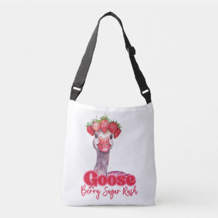 Strawberry Goose Funny Goose with Strawberries Crossbody Bag
