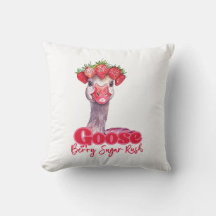 Strawberry Goose Funny Goose with Strawberries Cushion