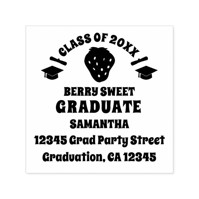 Strawberry Graduation Return Address Self-inking Stamp (Design)