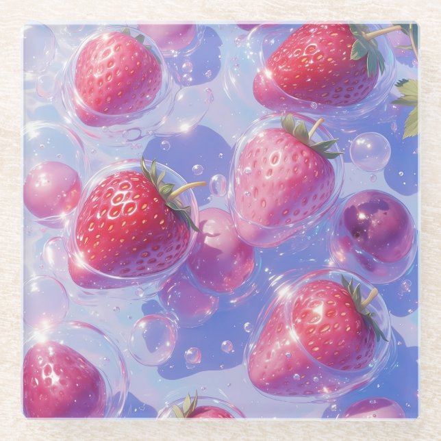 Strawberry Grape Splash Glass Coaster (Front)