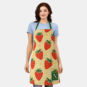 Strawberry Greek Key Monogram Apron