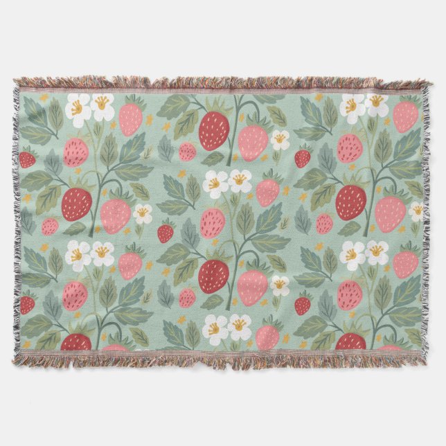 Strawberry Green Botanical   Throw Blanket (Front)