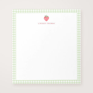 Strawberry Green Gingham Border Personalised Notepad