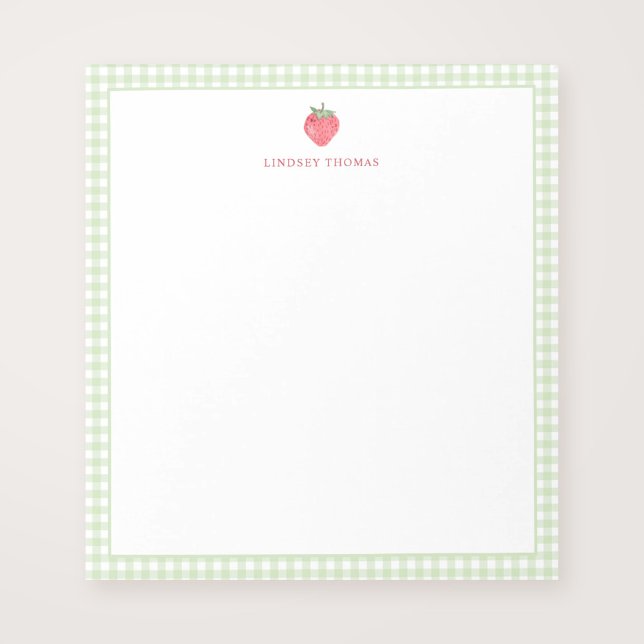 Strawberry Green Gingham Border Personalised Notepad (Creator Uploaded)