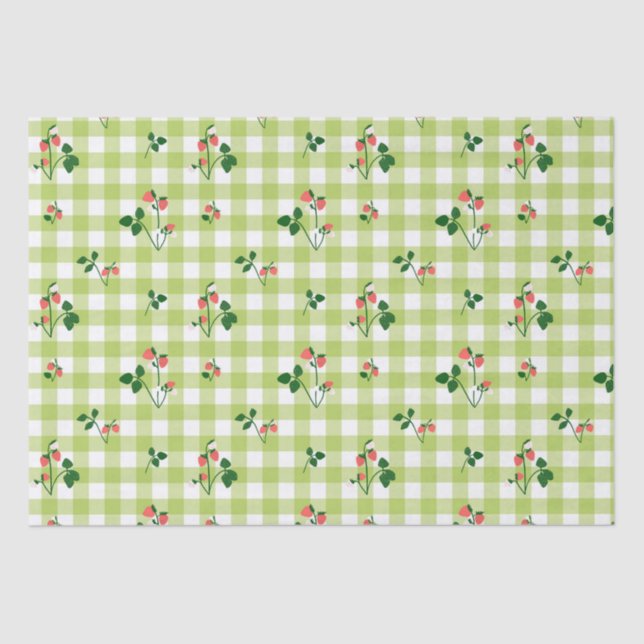 Strawberry Green Gingham Check Plaid Pattern  Tissue Paper (Front)