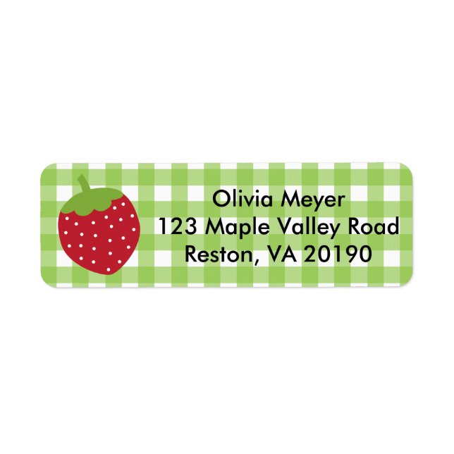 Strawberry Green Gingham Plaid Address Labels (Front)