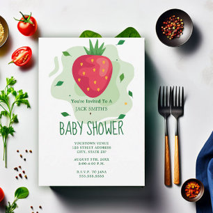Strawberry Green Red Fruit Baby Shower Invitation