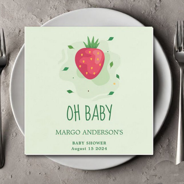 Strawberry Green Red Fruit Baby Shower Napkin (Creator Uploaded)
