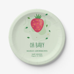 Strawberry Green Red Fruit Baby Shower Paper Plate