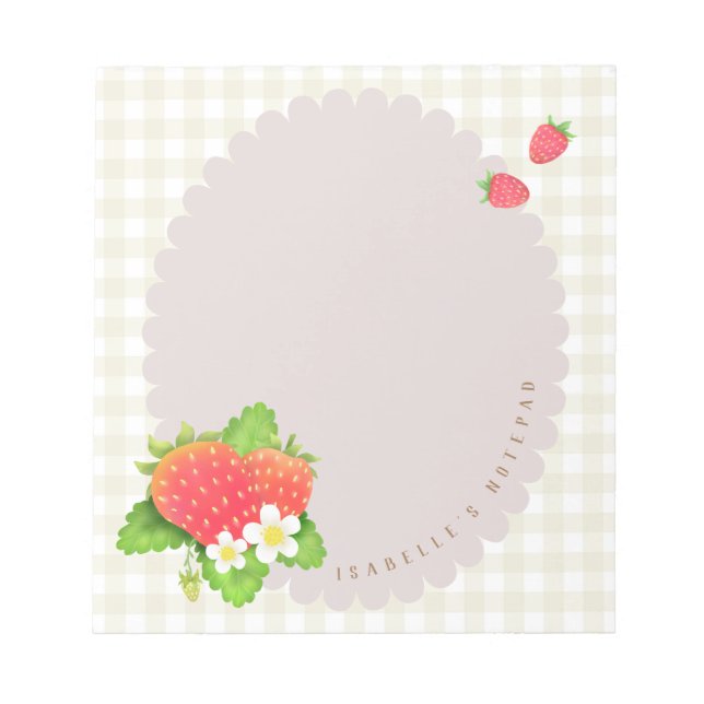 Strawberry Grey Plaid Notepad (Front)