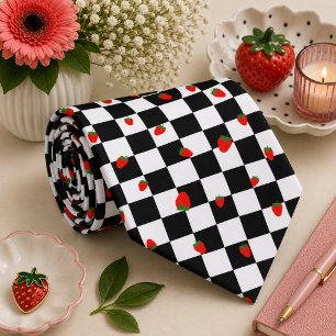 Strawberry Groovy Retro Chequerboard, Y2K 90s Tie