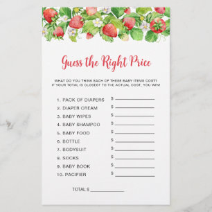 Strawberry Guess The Price Baby Shower Game