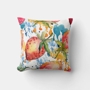 Strawberry healthy food. Watercolor background ill Cushion