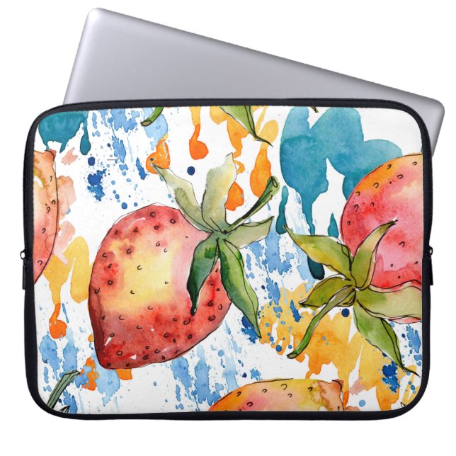 Strawberry healthy food. Watercolor background ill Laptop Sleeve (Front)