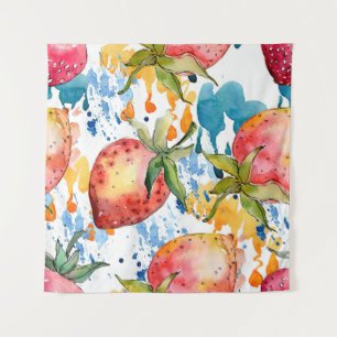 Strawberry healthy food. Watercolor background ill Tapestry