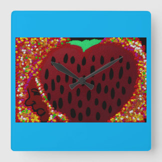 Strawberry Heart Bouquet Square Wall Clock