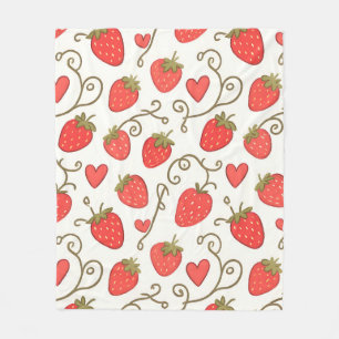 Strawberry Heart Pattern Cute Whimsical Fleece Blanket