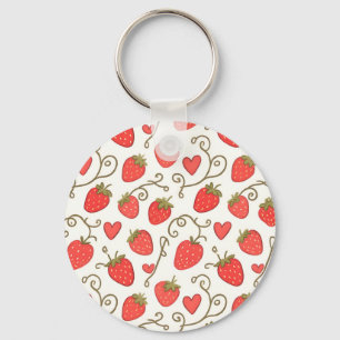 Strawberry Heart Pattern Cute Whimsical Key Ring