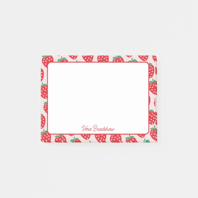 Strawberry Hearts Berry Sweet Custom Name Post-it Notes (Front)