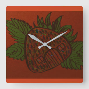 Strawberry Home Sweet Home Square Wall Clock