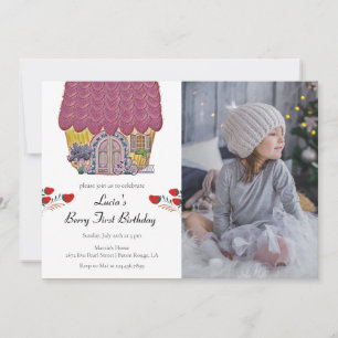 Strawberry House Berry First Girl 1st Birthday Invitation