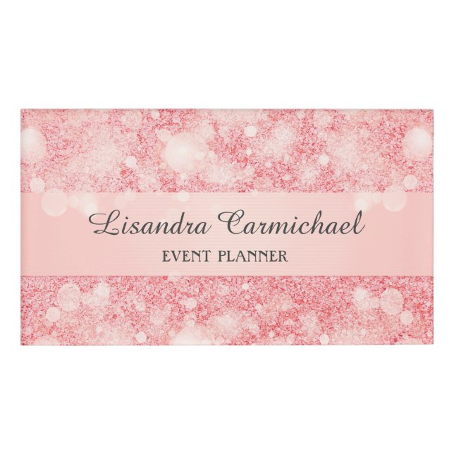 Strawberry Ice Bokeh Event Planner Name Tag (Front)